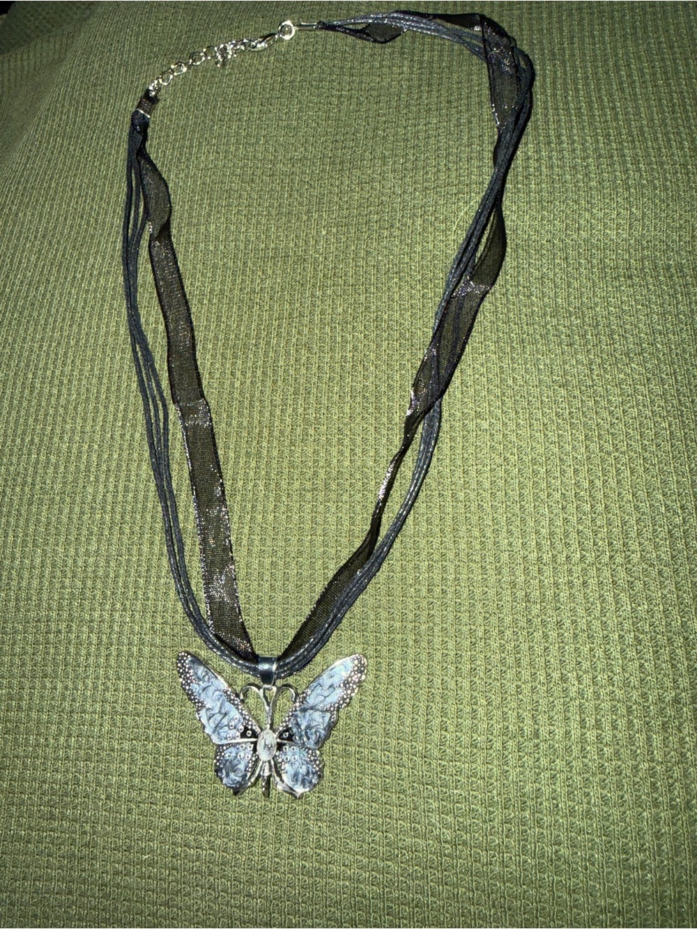 Butterfly Pendant Multi-Strand Necklace - Black